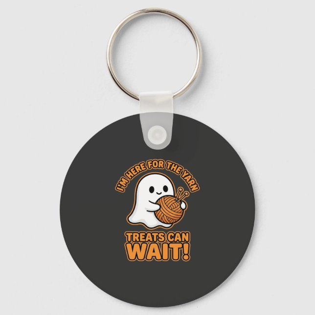 Crochet Ghost Yarn Halloween Design Key Ring (Front)