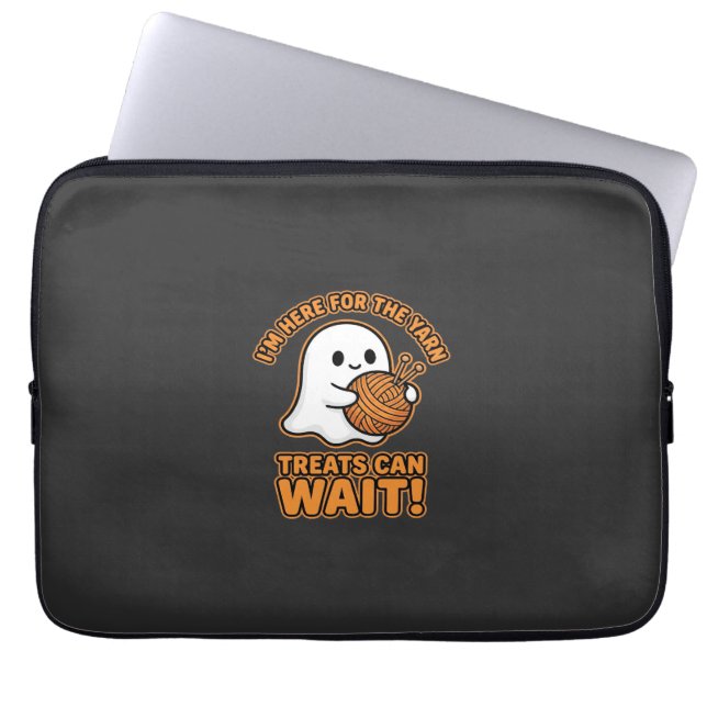 Crochet Ghost Yarn Halloween Design Laptop Sleeve (Front)