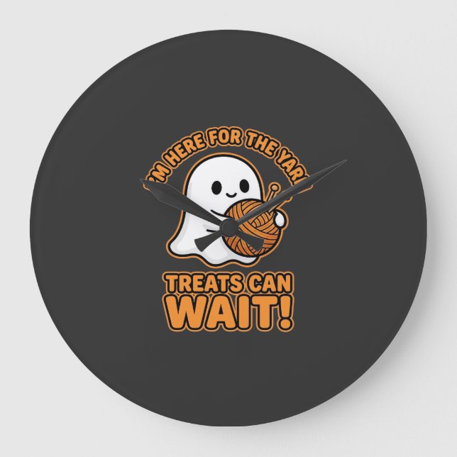 Crochet Ghost Yarn Halloween Design Large Clock (Front)