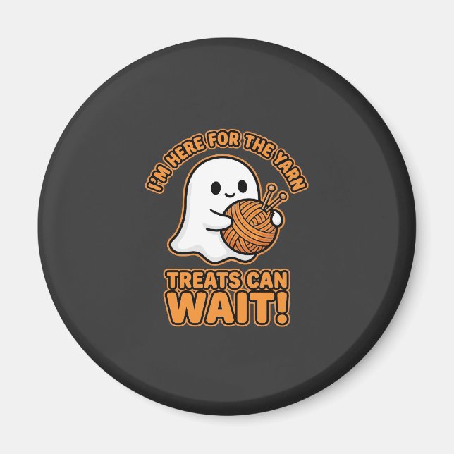 Crochet Ghost Yarn Halloween Design Magnet (Front)