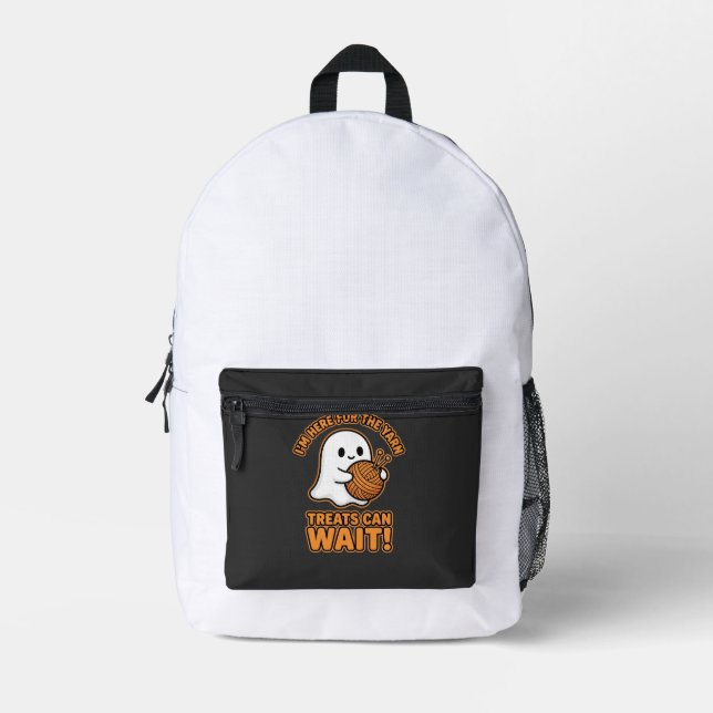 Crochet Ghost Yarn Halloween Design Printed Backpack (Front)