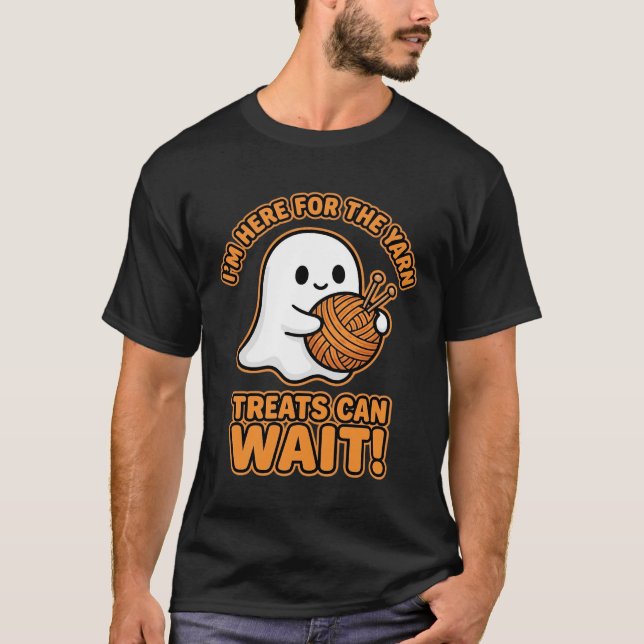 Crochet Ghost Yarn Halloween Design T-Shirt (Front)