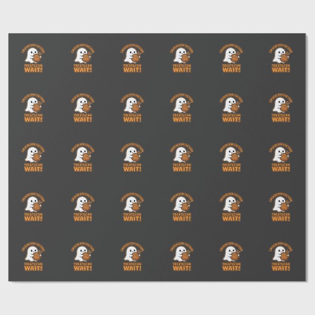Crochet Ghost Yarn Halloween Design Wrapping Paper (Flat)