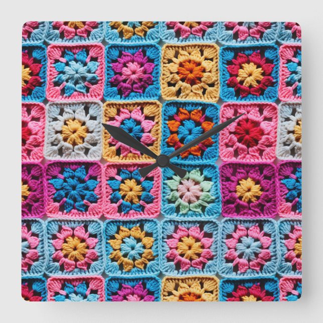 Crochet Granny Square Craft Wall Clock (Front)