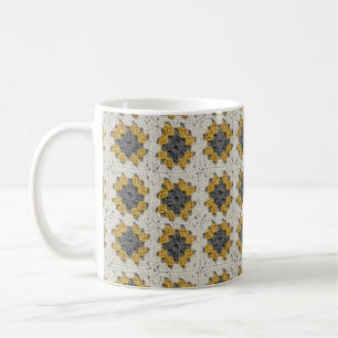 Crochet granny square yellow and gray coffee mug