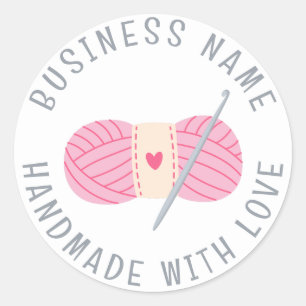Crochet Handmade Custom Business Name Classic Round Sticker