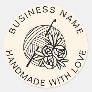 Crochet Handmade Custom Business Name Classic Round Sticker