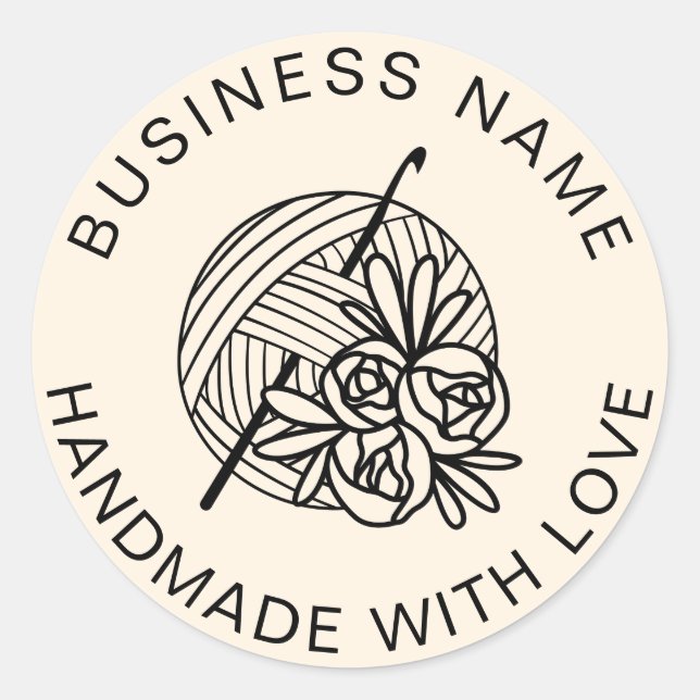 Crochet Handmade Custom Business Name Classic Round Sticker (Front)