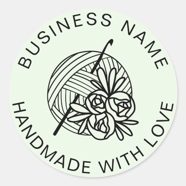 Crochet Handmade Custom Business Name Classic Round Sticker (Front)