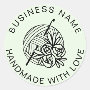 Crochet Handmade Custom Business Name Classic Round Sticker
