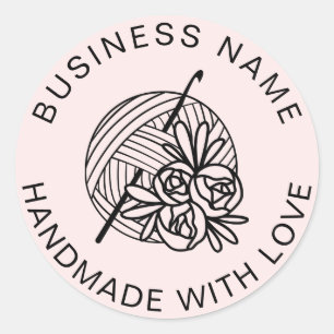 Crochet Handmade Custom Business Name Floral Classic Round Sticker