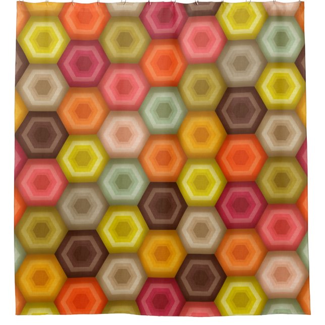 crochet honeycomb retro shower curtain (Front)