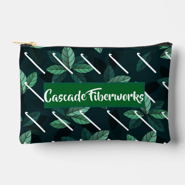 Crochet Hook and Leaves crafting travel zip  pouch (Front)