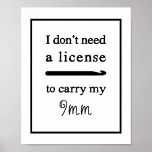 Crochet Hook License Craft Room Poster