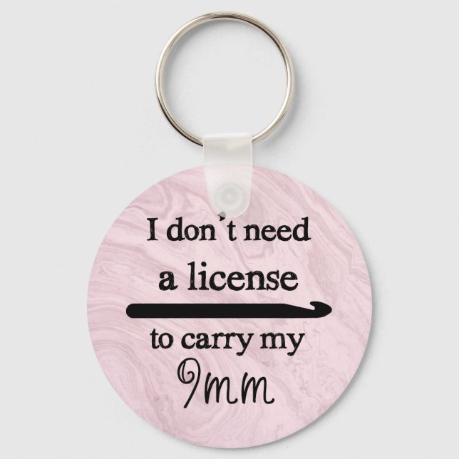 Crochet Hook License Crafts Pink Marble Key Ring (Front)