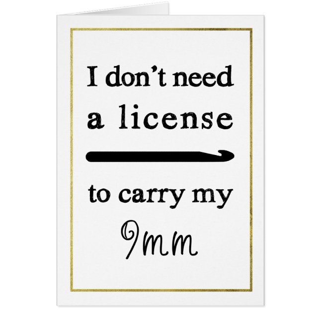 Crochet Hook License Faux Gold Border Crafts (Front)