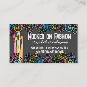 crochet hooks colourful yarn business cards