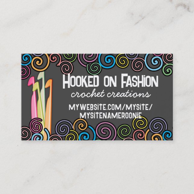 crochet hooks colourful yarn business cards (Front)