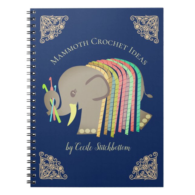 Crochet hooks yarn elephant crafts pattern binder spiral notebook (Front)