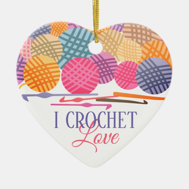 Crochet hooks yarn love Christmas ornament (Front)