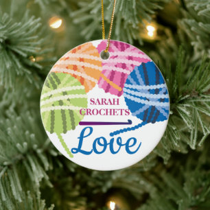 Crochet hooks yarn love personalized Christmas Ceramic Tree Decoration