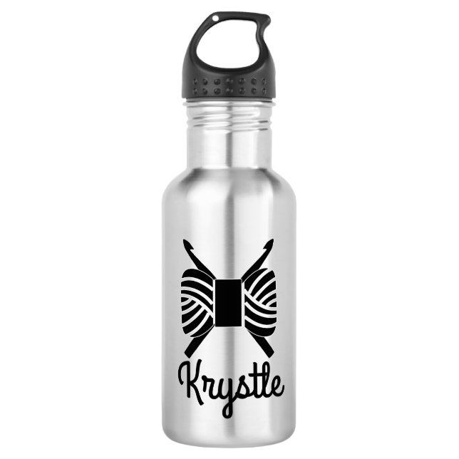 Crochet Hooks & Yarn Skein • Your Text 532 Ml Water Bottle (Front)