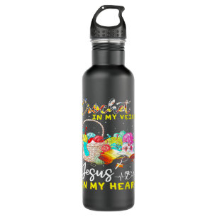 Crochet in my veins jesus in my heart knitting lov 710 ml water bottle