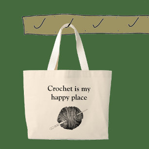 Crochet is my happy place - personalised large tote bag