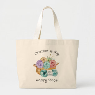 Crochet Is My Happy Place Personalised Large Tote Bag