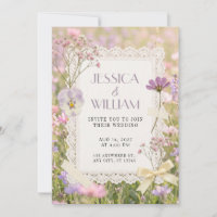 Crochet Lace Ribbon Wildflower Wedding Invitation