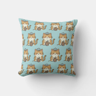 Crochet Lover Cat Blue Cosy Charm Graphic Accent Cushion