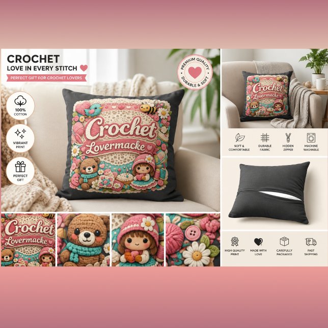 Crochet Lover Throw Pillow | Cute Crochet Gift for (Creator Uploaded)