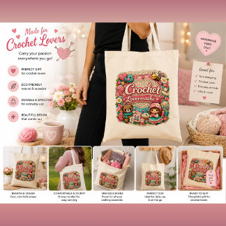 Crochet Lover Tote Bag | Cute Yarn Lover Gift Bag