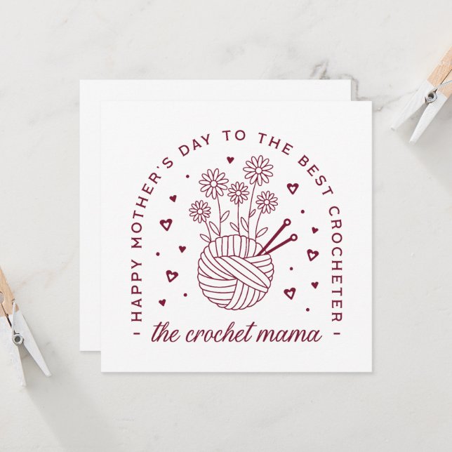 Crochet mum crocheting mama happy mothers day card (Front/Back In Situ)
