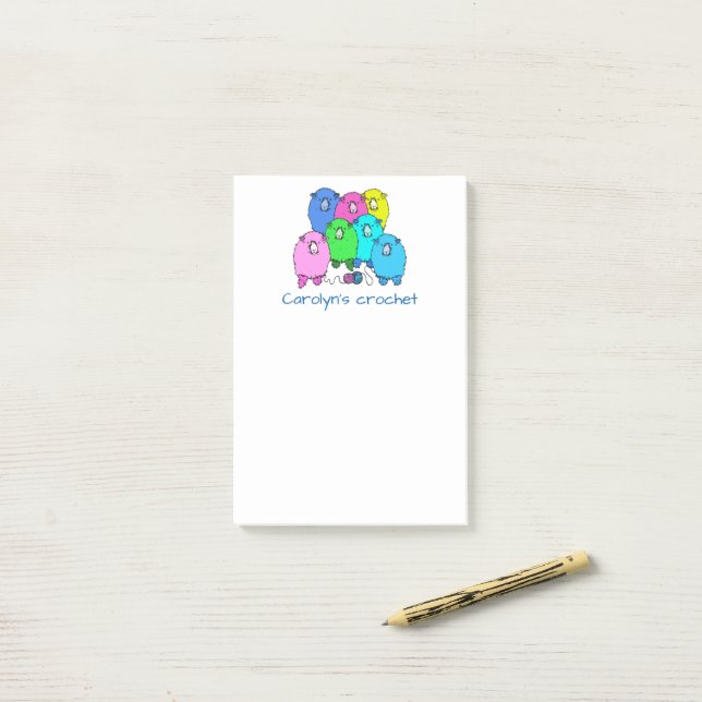 Crochet notes.  Fluffy sheep and yarn personalised Post-it Notes (On Desk)
