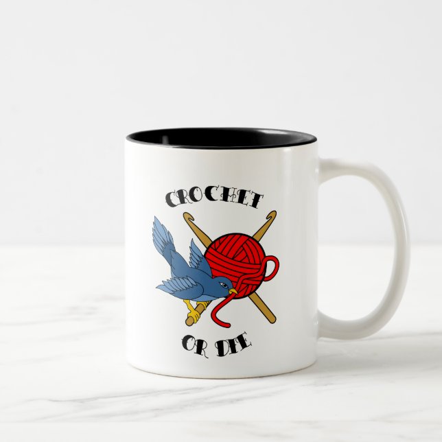 Crochet or Die Tattoo Two-Tone Coffee Mug (Right)