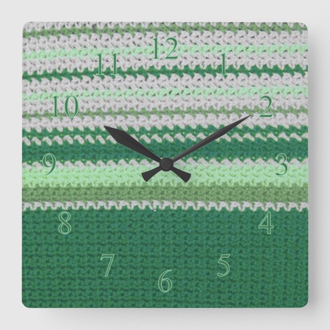 Crochet pattern - Green stripes Square Wall Clock (Front)