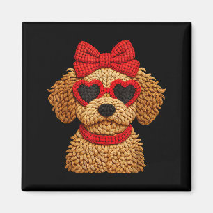 Crochet Puppy Heart Sungles Red Bow Valentines Day Magnet