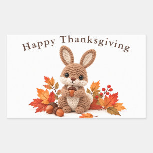 Crochet Rabbit Happy Thanksgiving Rectangular Sticker