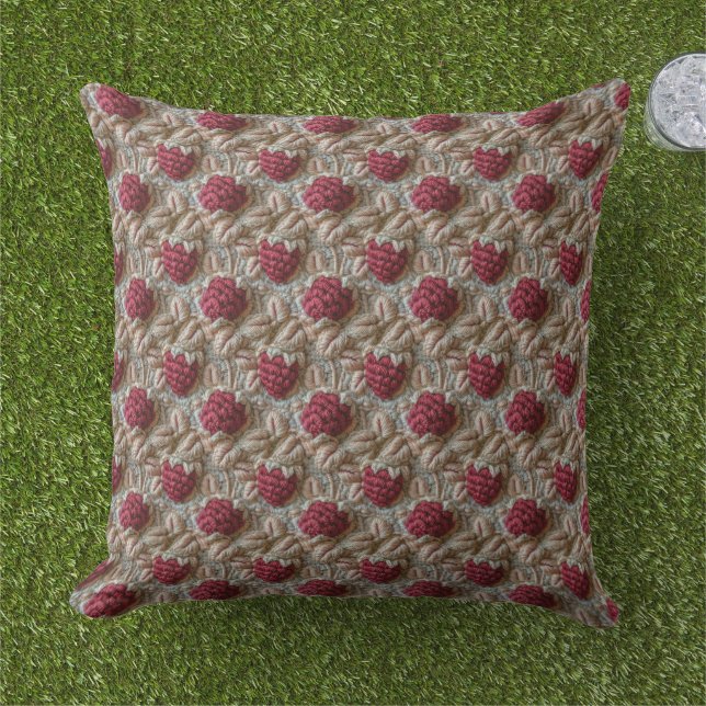 Crochet Raspberries Fruit  Cushion (Grass)