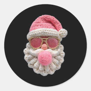Crochet Santa Blowing Bubble Gum Christmas Girly K Classic Round Sticker