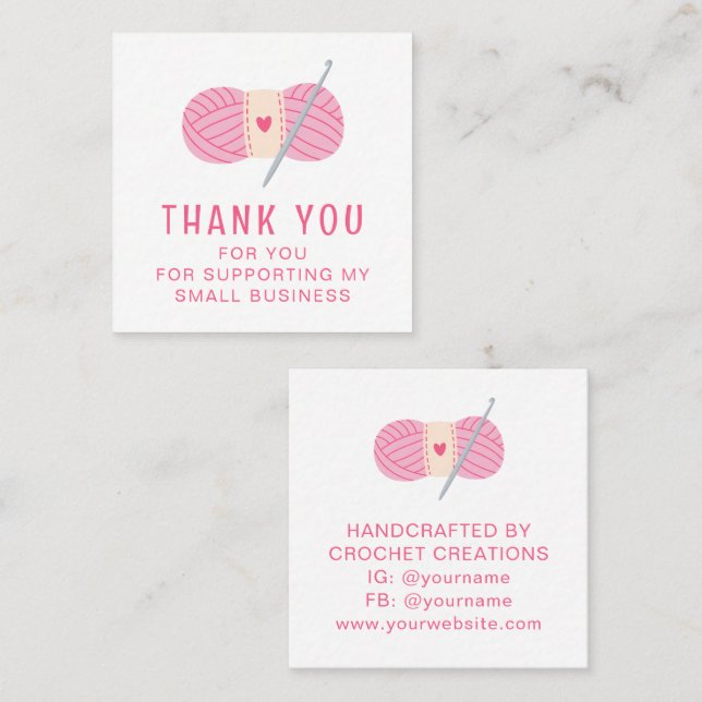 Crochet Thank You Small Business Crocheting Square Business Card (Front/Back)