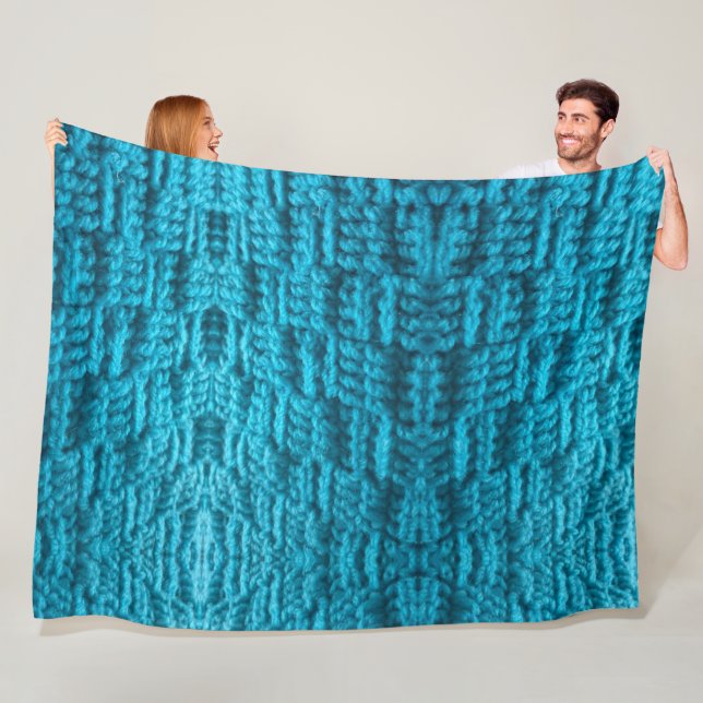 Crochet Weave Stitch Turquoise Fleece Blanket (In Situ)