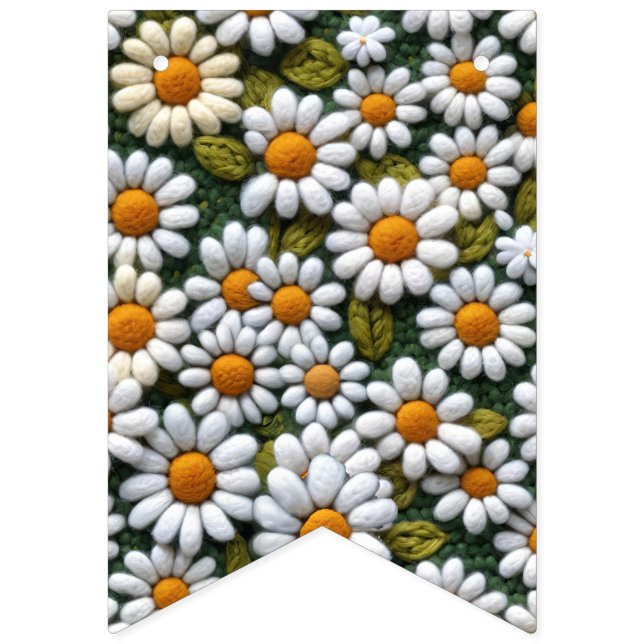Crochet White Daisies Spring Wildflowers Bunting (First Flag)