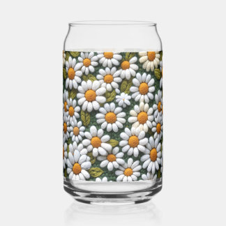 Crochet White Daisies Spring Wildflowers Can Glass