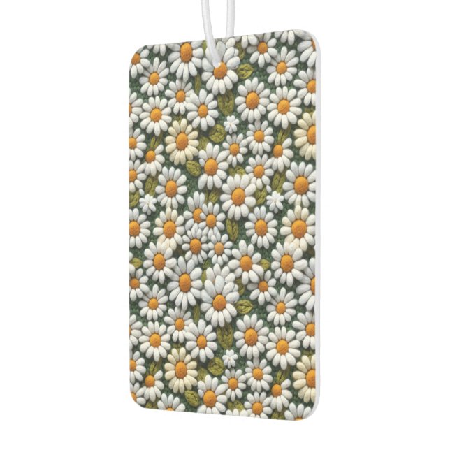 Crochet White Daisies Spring Wildflowers Car Air Freshener (Left)