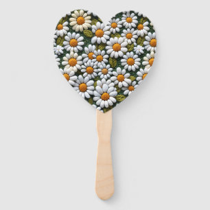 Crochet White Daisies Spring Wildflowers Hand Fan