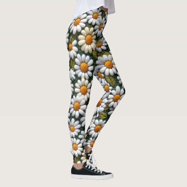 Crochet White Daisies Spring Wildflowers Leggings (Right)