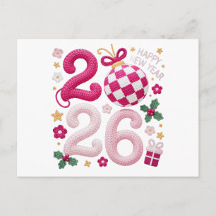 Crochet Yarn Happy New Year 2026 Postcard