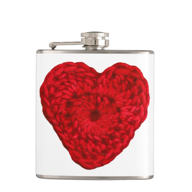 Crochet Yarn Heart Handmade Hip Flask (Front)